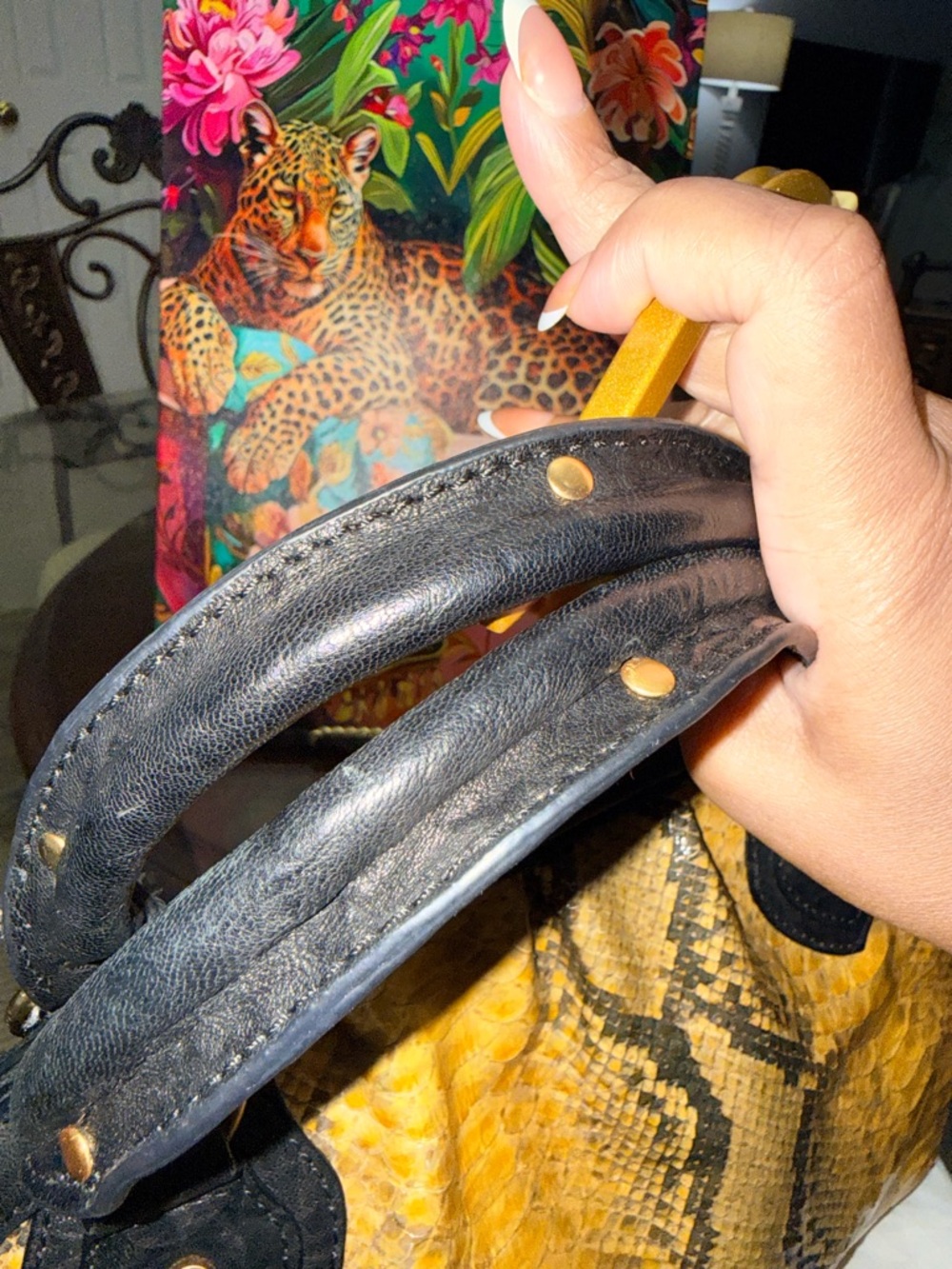 Elaine Turner Yellow Python-Print Satchel with dust bag - Picture 5 of 6